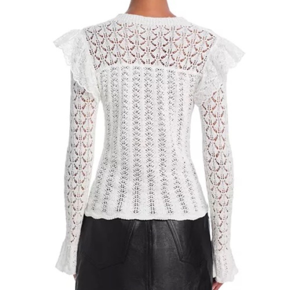 AQUA Pointelle White L/s Open Knit Pullover Sweater XS Feminine Cottegecore Lace - Picture 10 of 10